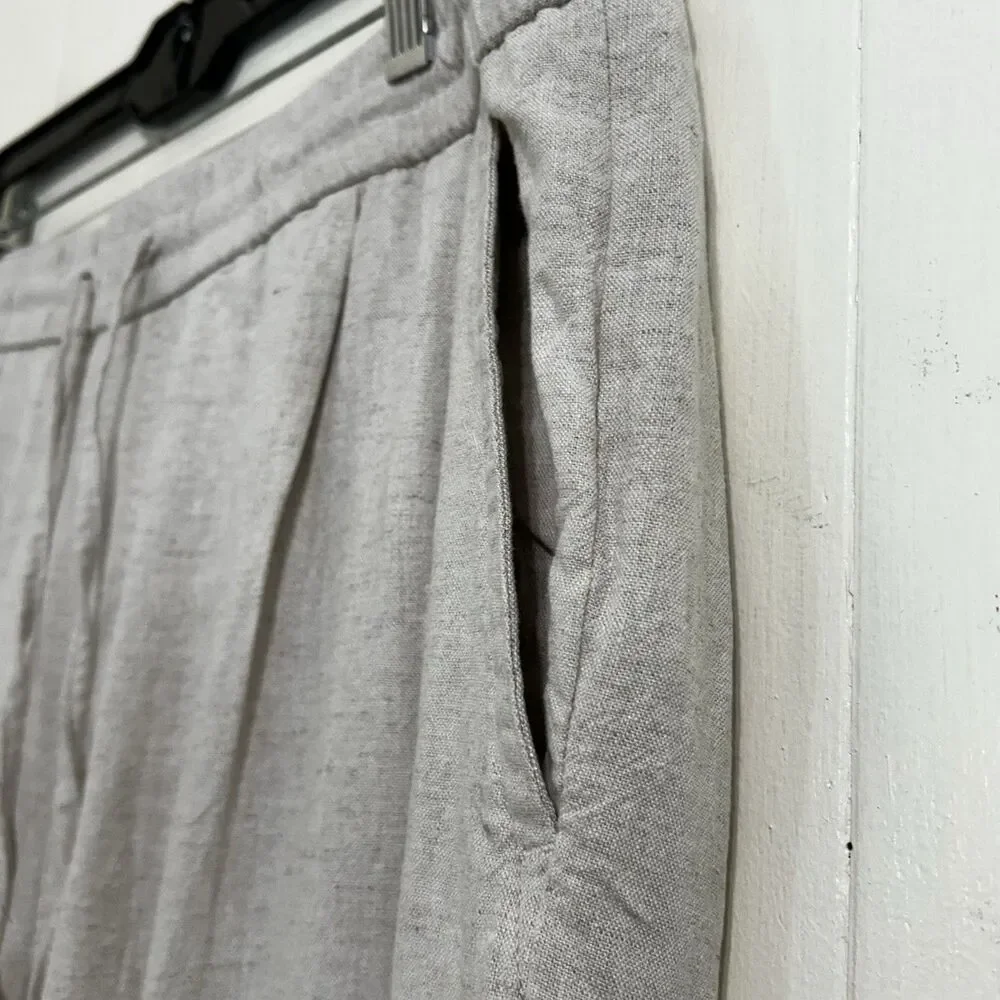 Zara Women’s Oatmeal 100% Linen Pants Size XL Straight Leg Beachy Minimalist
